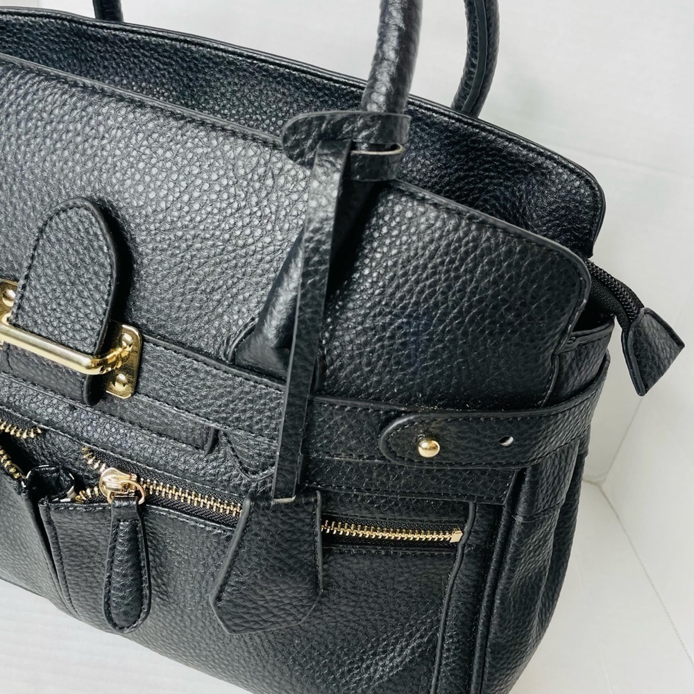 JUSTFAB Legacy Black Faux Leather Handbag Tote - Picture 3 of 12